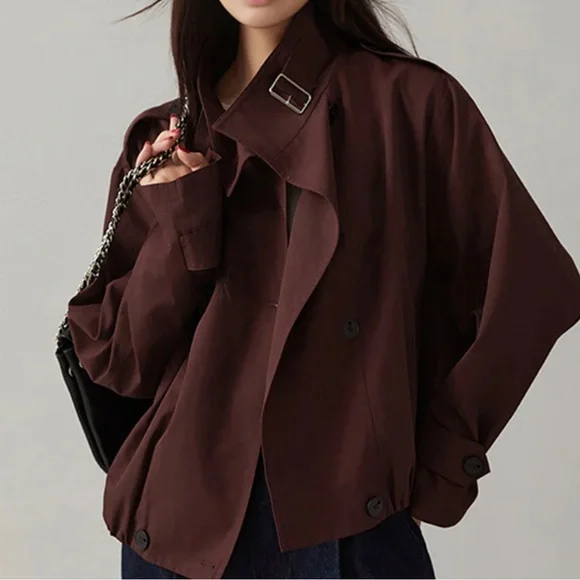 Commense Vintage Loose Trench Coat In Burgundy Size L NWT - Picture 5 of 14